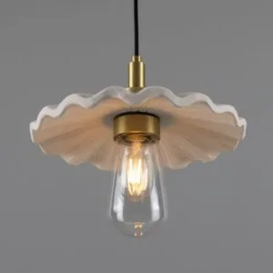 Kirhii IP44 Organic Ceramic 27cm Bathroom Pendant Light Matte White Striped Ceramic Bathroom Pendant Lights Great Lighting UK Ltd
