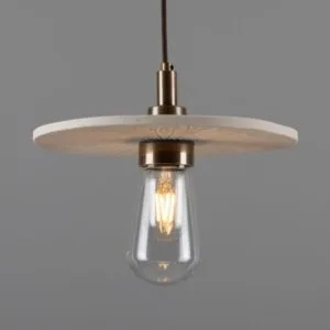 Bog Oak Organic 28cm Ceramic Disc IP44 Pendant Light | Matte White Striped Ceramic Bathroom Pendant Lights Great Lighting UK Ltd