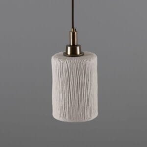 Senna 12cm Organic Ceramic Cylinder IP44 Bathroom Pendant Light Matte White Striped Ceramic Bathroom Pendant Lights Great Lighting UK Ltd