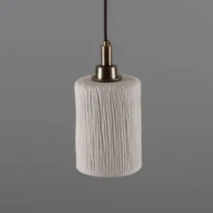 Senna 12cm Organic Ceramic Cylinder IP44 Bathroom Pendant Light Matte White Striped Ceramic Bathroom Pendant Lights Great Lighting UK Ltd