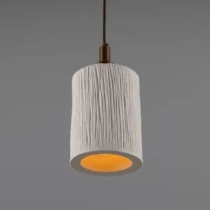 Senna 12cm Organic Ceramic Cylinder IP44 Bathroom Pendant Light Matte White Striped Ceramic Bathroom Pendant Lights Great Lighting UK Ltd