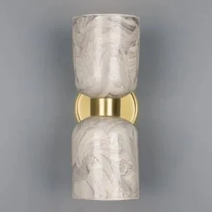 Sakura Marbled Ceramic and Brass Double Wall Light Ceramic Wall Sconces Great Lighting UK Ltd