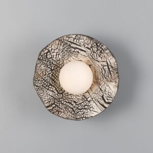 Rivale Wall Light with Wavy Ceramic Shade, Black Clay Bedroom Wall Lights Great Lighting UK Ltd