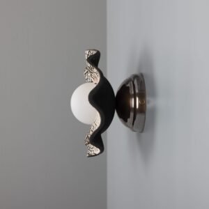 Rivale Wall Light with Wavy Ceramic Shade, Black Clay Bedroom Wall Lights Great Lighting UK Ltd