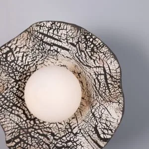 Rivale Wall Light with Wavy Ceramic Shade, Black Clay Bedroom Wall Lights Great Lighting UK Ltd