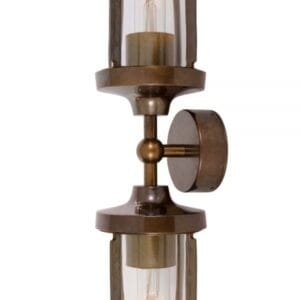 Clayton Double Well Glass IP54 Wall Light Brass Outdoor Lights Great Lighting UK Ltd