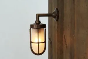 Cladach Brass Well Glass Outdoor Wall Light IP65 Industrial Wall Lights Great Lighting UK Ltd