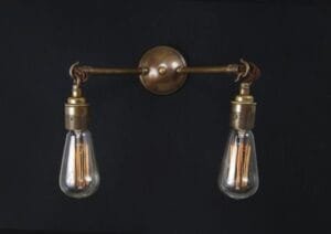 Arrigo Brass Double Wall Light Industrial Wall Lights Great Lighting UK Ltd