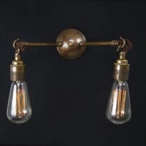 Arrigo Brass Double Wall Light Industrial Wall Lights Great Lighting UK Ltd