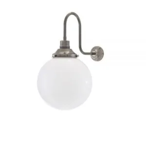 Yerevan Opal Glass Globe Swan Neck Wall Light 25cm Vintage Glass Wall Lights Great Lighting UK Ltd
