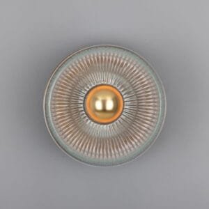 Eclipse Brass and Holophane Glass Dish Wall Light Holophane & Prismatic Wall Lights Great Lighting UK Ltd