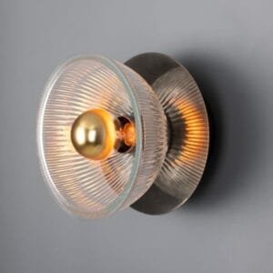 Eclipse Brass and Holophane Glass Dish Wall Light Holophane & Prismatic Wall Lights Great Lighting UK Ltd