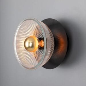 Eclipse Brass and Holophane Glass Dish Wall Light Holophane & Prismatic Wall Lights Great Lighting UK Ltd