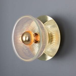 Eclipse Brass and Holophane Glass Dish Wall Light Holophane & Prismatic Wall Lights Great Lighting UK Ltd