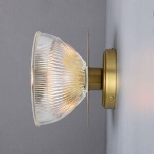 Eclipse Brass and Holophane Glass Dish Wall Light Holophane & Prismatic Wall Lights Great Lighting UK Ltd