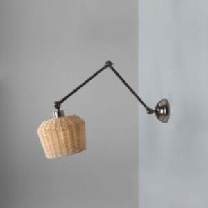 Manila Adjustable Arm Wall Light with Small Rattan Shade Brass Wall Lights Great Lighting UK Ltd