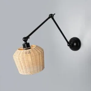 Manila Adjustable Arm Wall Light with Small Rattan Shade Bedroom Wall Lights Great Lighting UK Ltd