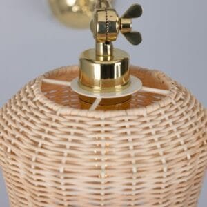 Manila Adjustable Arm Wall Light with Small Rattan Shade Brass Wall Lights Great Lighting UK Ltd