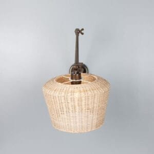 Manila Adjustable Arm Wall Light with Large Rattan Shade Brass Wall Lights Great Lighting UK Ltd