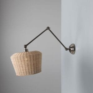 Manila Adjustable Arm Wall Light with Large Rattan Shade Brass Wall Lights Great Lighting UK Ltd