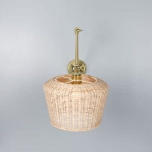 Manila Adjustable Arm Wall Light with Large Rattan Shade Brass Wall Lights Great Lighting UK Ltd