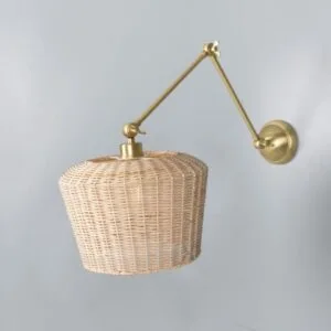 Manila Adjustable Arm Wall Light with Large Rattan Shade Brass Wall Lights Great Lighting UK Ltd