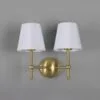 Bursa Modern Brass Double Wall Light with Fabric Shades Antique Brass Wall Lights Great Lighting UK Ltd
