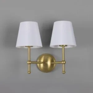 Bursa Modern Brass Double Wall Light with Fabric Shades Antique Brass Wall Lights Great Lighting UK Ltd