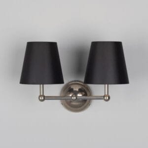 Busan Modern Brass Double Wall Light with Fabric Shades Fabric Wall Lights Great Lighting UK Ltd