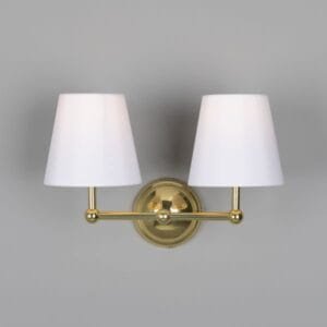 Busan Modern Brass Double Wall Light with Fabric Shades Fabric Wall Lights Great Lighting UK Ltd