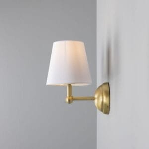 Busan Modern Brass Double Wall Light with Fabric Shades Fabric Wall Lights Great Lighting UK Ltd