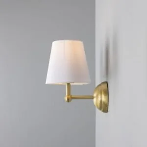 Busan Modern Brass Double Wall Light with Fabric Shades Antique Brass Wall Lights Great Lighting UK Ltd