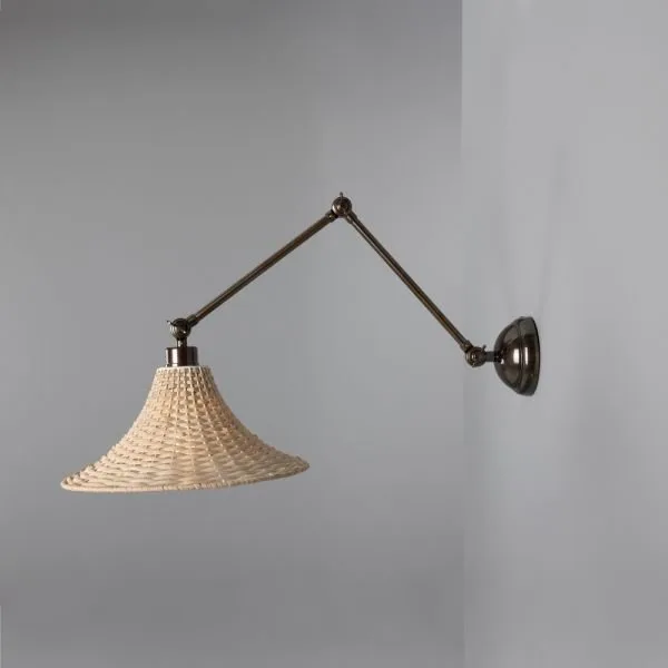 Savannah Adjustable Arm Wall Light with Large Bell-Shaped Rattan Shade - Image 2