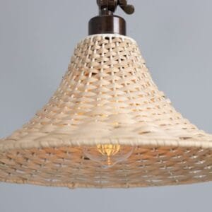 Savannah Adjustable Arm Wall Light with Large Bell-Shaped Rattan Shade Brass Wall Lights Great Lighting UK Ltd