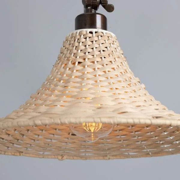 Savannah Adjustable Arm Wall Light with Large Bell-Shaped Rattan Shade - Image 3