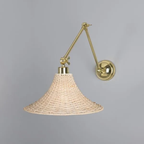 Savannah Adjustable Arm Wall Light with Large Bell-Shaped Rattan Shade - Image 6