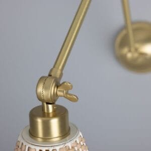 Savannah Adjustable Arm Wall Light with Large Bell-Shaped Rattan Shade Brass Wall Lights Great Lighting UK Ltd