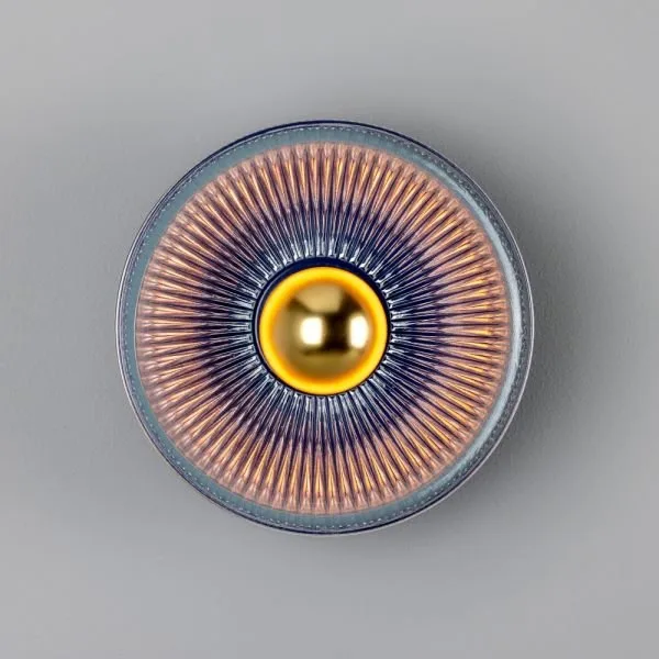 Eclipse Coloured Brass and Holophane Glass Dish Wall Light Holophane & Prismatic Wall Lights Great Lighting UK Ltd