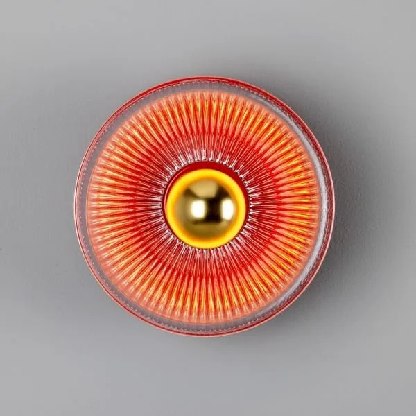 Eclipse Coloured Brass and Holophane Glass Dish Wall Light Holophane & Prismatic Wall Lights Great Lighting UK Ltd