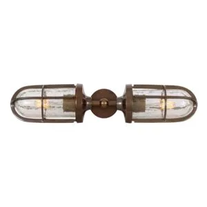 Clayton Double Well Glass IP54 Wall Light Brass Outdoor Lights Great Lighting UK Ltd