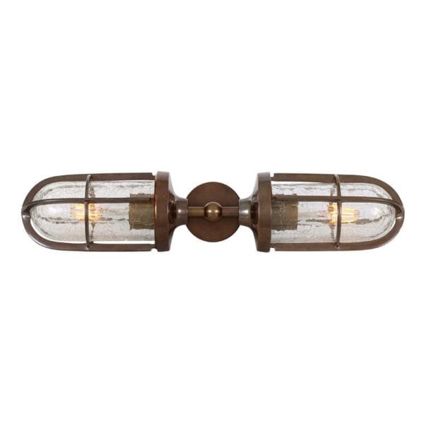 Clayton Double Well Glass IP54 Wall Light Brass Outdoor Lights Great Lighting UK Ltd