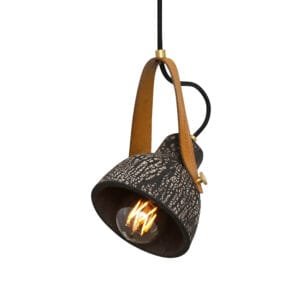 Black Pera Ceramic Pendant with Rescued Fire-Hose Strap Ceramic Pendant Lighting Great Lighting UK Ltd