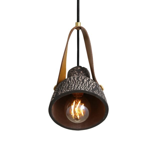 Black Pera Ceramic Pendant with Rescued Fire-Hose Strap Ceramic Pendant Lighting Great Lighting UK Ltd