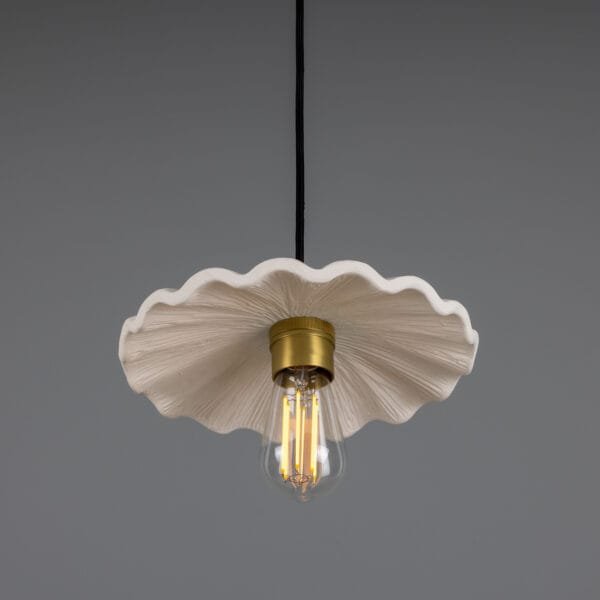 Kapok Pendant in Matt White Stripe Ceramic Ceramic Pendant Lighting Great Lighting UK Ltd