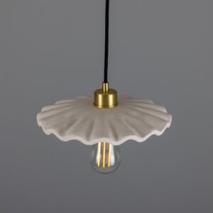Kapok Pendant in Matt White Stripe Ceramic Ceramic Pendant Lighting Great Lighting UK Ltd