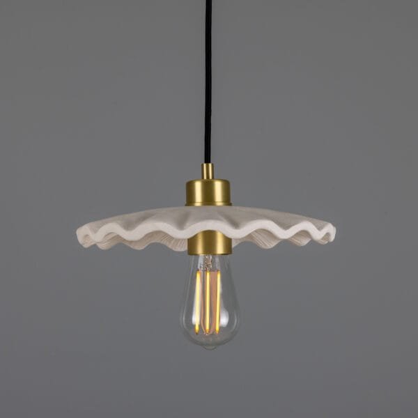 Kapok Pendant in Matt White Stripe Ceramic Ceramic Pendant Lighting Great Lighting UK Ltd