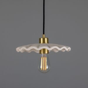 Kapok Pendant in Matt White Stripe Ceramic Ceramic Pendant Lighting Great Lighting UK Ltd