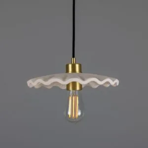Kapok Pendant in Matt White Stripe Ceramic Ceramic Pendant Lighting Great Lighting UK Ltd