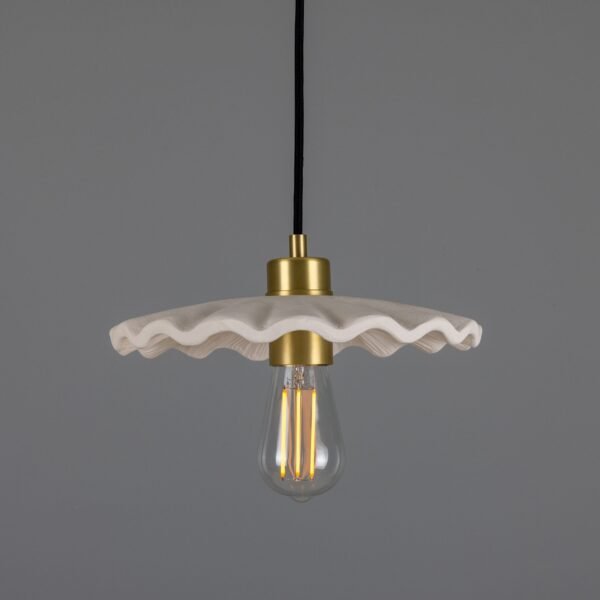 Kapok Pendant in Matt White Stripe Ceramic Ceramic Pendant Lighting Great Lighting UK Ltd