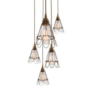 Praia Cage 5 Light Pendant Cluster Industrial Caged Pendants Great Lighting UK Ltd